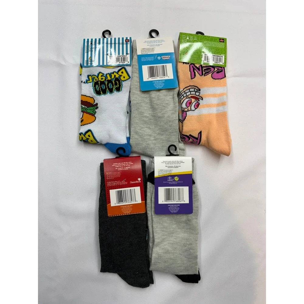 MISC New Adult 5pc Sock Bundle Character Ren Stimpy Minion Casper Good Burgers